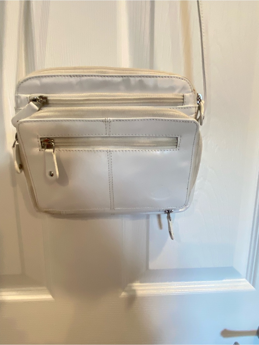 White Men's Messenger Crossbody Bag with Multiple Zip Pockets